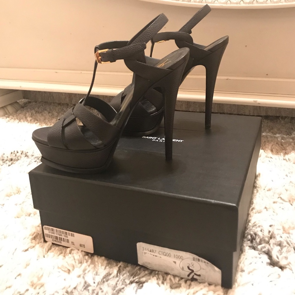 YSL Tribute Platform Pumps Black Leather Sz. 38 - Picture 4 of 8